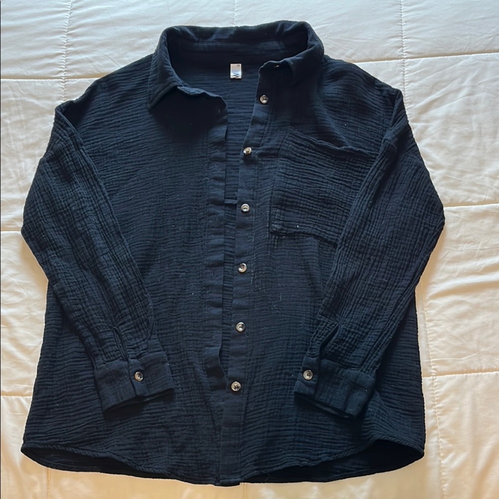 Amazon Women's Black linen Button Down Shirt